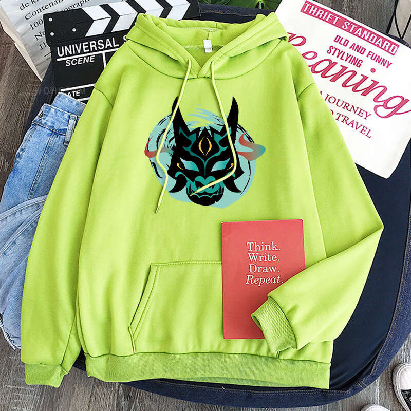 Impact Genshin Xiao Mask Fangs Hoodies Printing Women Men Unisex Haruku Cartoon Plus Size Drawstring Winter Sweatshirts