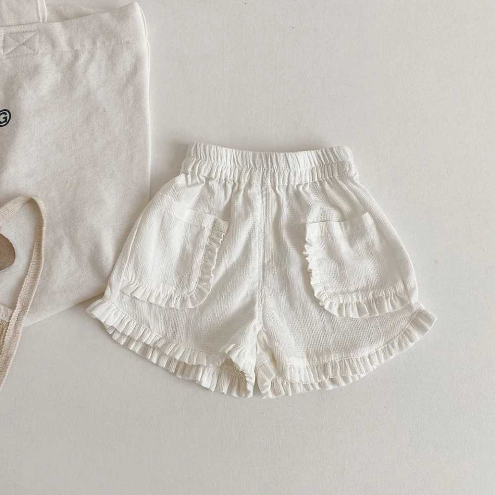 1-6 year old girls pleated shorts summer childrens baby flat shorts pocket design casual elastic waist hot pants childrens clothing W240813