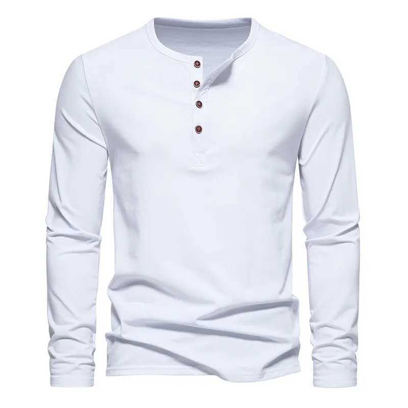 Autumn Mens Long Sleeve T Shirt Fashion Henry Collar Tops Tees Men Solid Color Casual Streetwear High Quality Tshirt For ManM240814