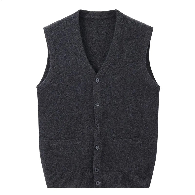 Fashion Men 100% Cashmere Sweater Single Breasted Casual V-neck Computer Knitted Vest Sleeveless Thick Plus Size XS-4XL5XL 240814