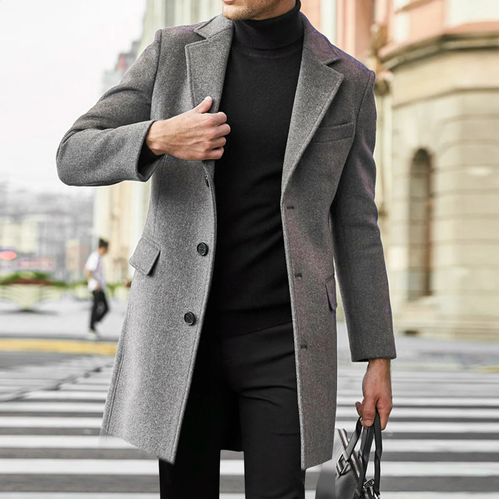 High quality mens mid length wool coat autumn and winter fashion jacket windproof clothing 240819