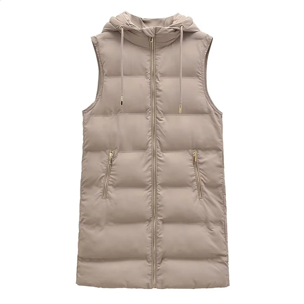 UNIZERA Autumn and Winter Womens Fashion Casual Loose Versatile Sleeveless Hooded Cotton Coat Tank Top Vest Coat 240813