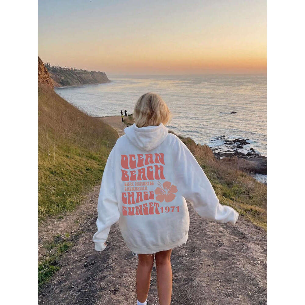 Beach Ocean Chase Sunset 1971 Letter Printed Long Sleeve Plus Size Hoodie Women Sweatshirts Haruku Girl Casual Streetwear