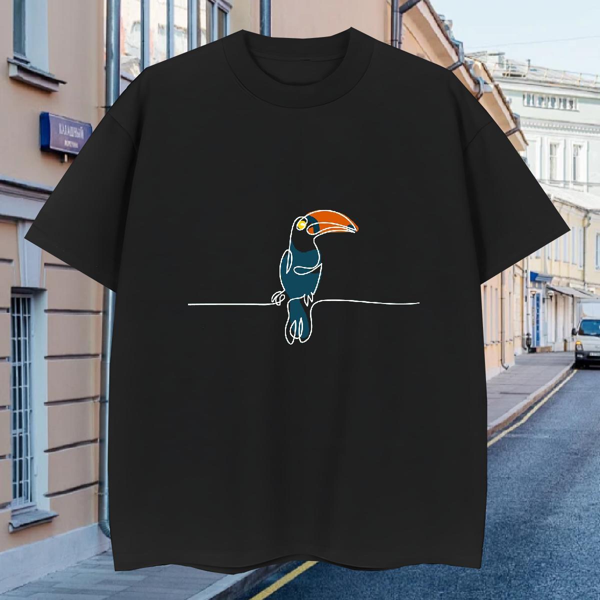 T-Shirts for Men 230g Cotton bird Street Casual Short Sleeve Soft DIY Printed Men Tops Tees Classic Casual Cool Design Tee Shirt