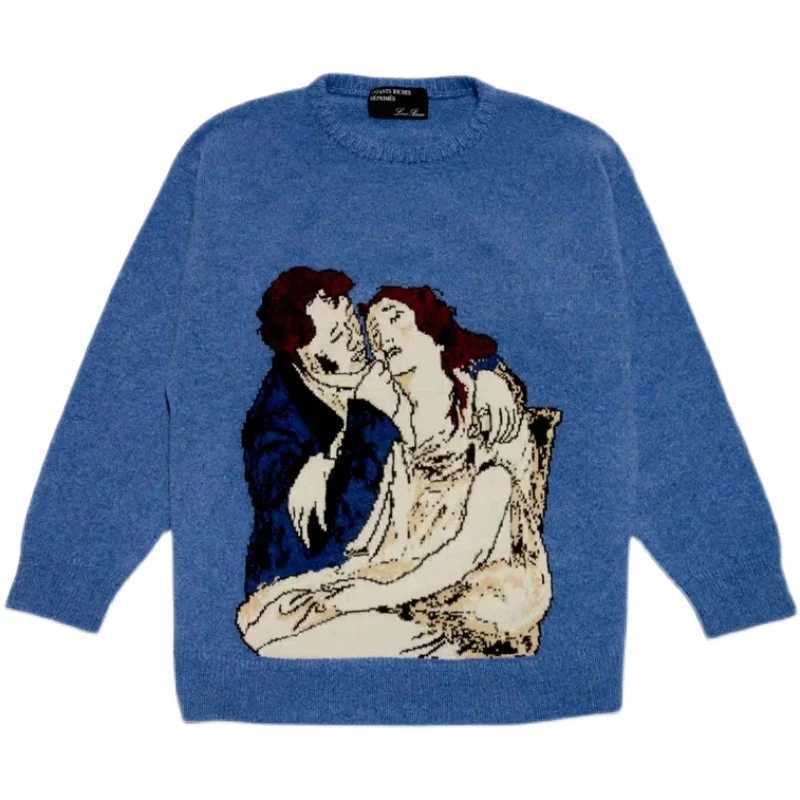 Street printed cashmere loose thick sweater hooded sweatshirt mens floral casual top high-quality mens clothingW240729