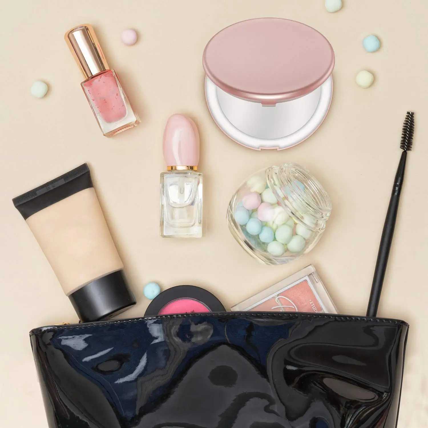 LED travel makeup mirror 3.5-inch compact illuminated mirror 3X magnifying glass handheld double-sided portable folding mirror W240813