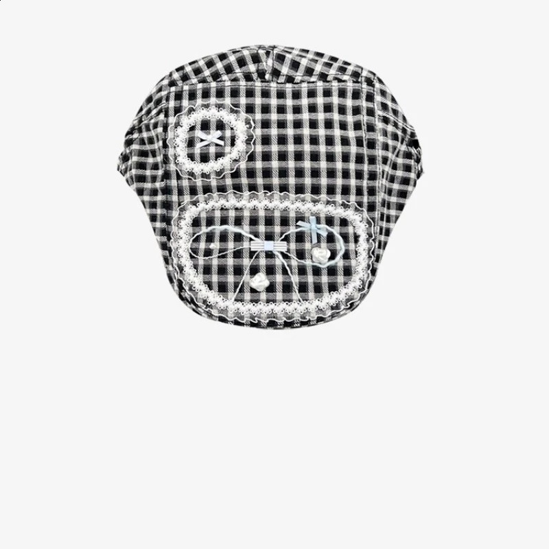 Japanese Sweet Y2k Bow Plaid Forward Hat Women Spring and Summer Casual Versatile Lace Pearl Literary Sunshade Painter Cap 240805