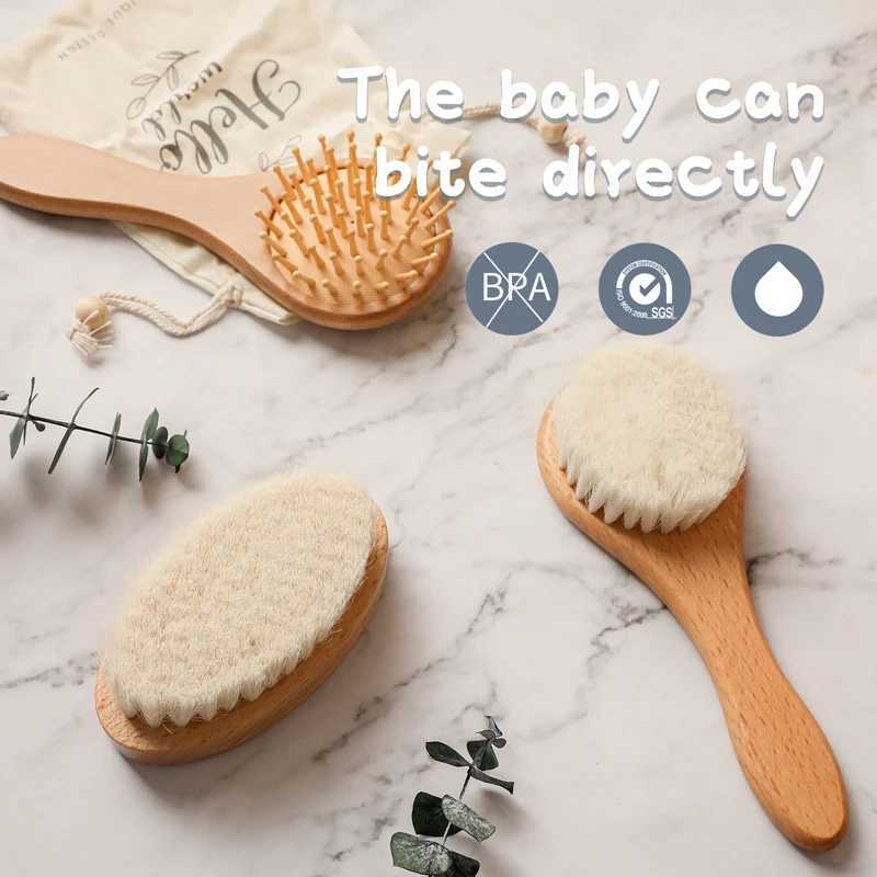 Bopoobo baby brush pure natural wool baby beech wood brush hair comb massage brush set childrens care and beauty tools W240813