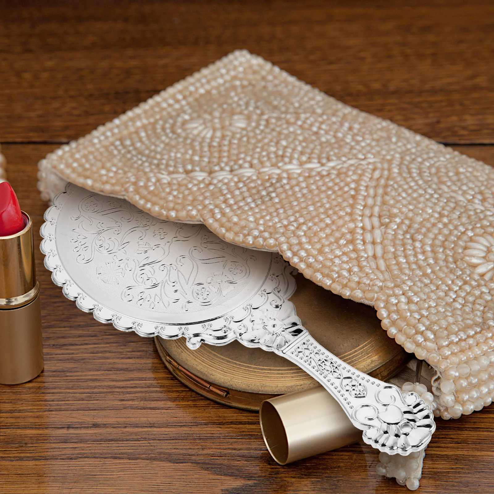 Retro Handle Mirror Portable Travel Makeup Mirror Dressing Table Mini Handheld Compact W240813