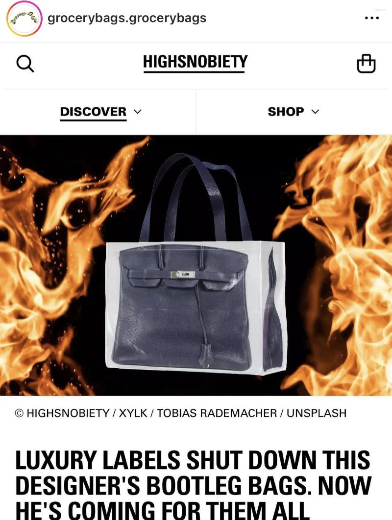 Shopping Bags 2024 INS Blogger's Parody Creative Grocerybags Platinum Bag Remake Fashion Same New Fiess And Leisure