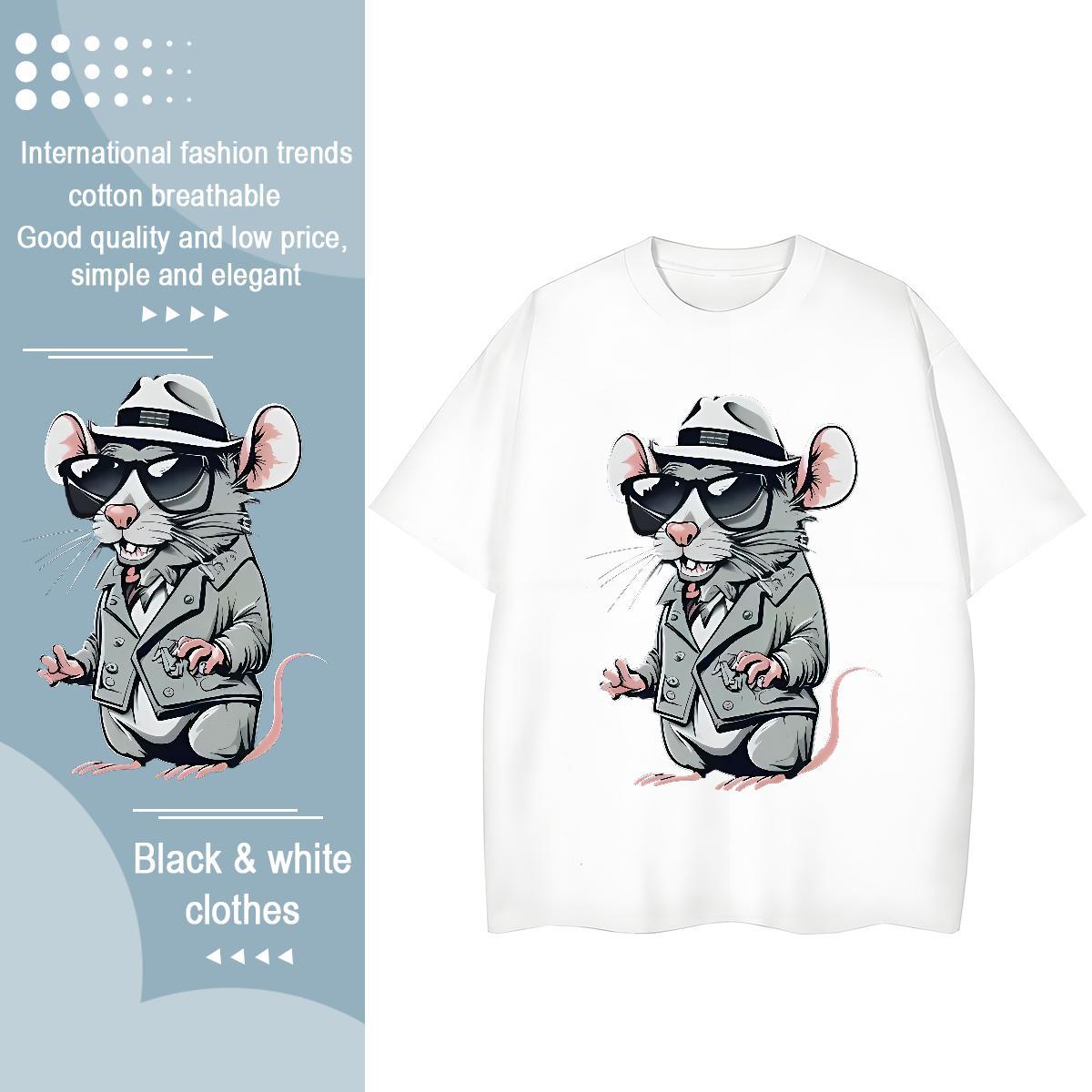 Cool T shirt mouse Round Neck Short Sleeve Sport Asian Size 100% Cotton 230g Men Tees Fashion Designer Tops Shirt