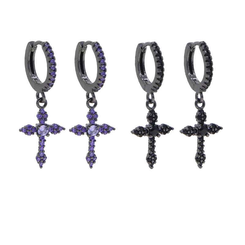 Men Women Cross Drop Dangle Earrings Micro Pave Bling Cz Fashion Party Punk Earring Jewelry Ice Out Long Earrings