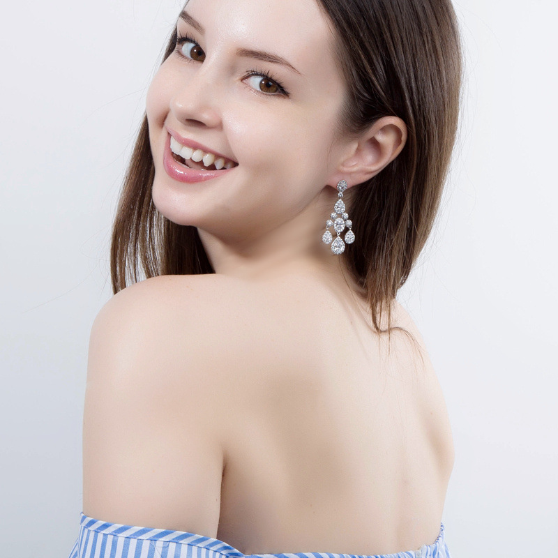 Dangle Earrings: Sparkg Vintage White Gold Fill CZ Dia Water Drop