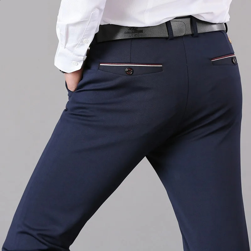 Suit Pants for Men Fashion Elegant Male Dress Solid Color Straight Long Trousers Man Slim Fit Formal Black 240813