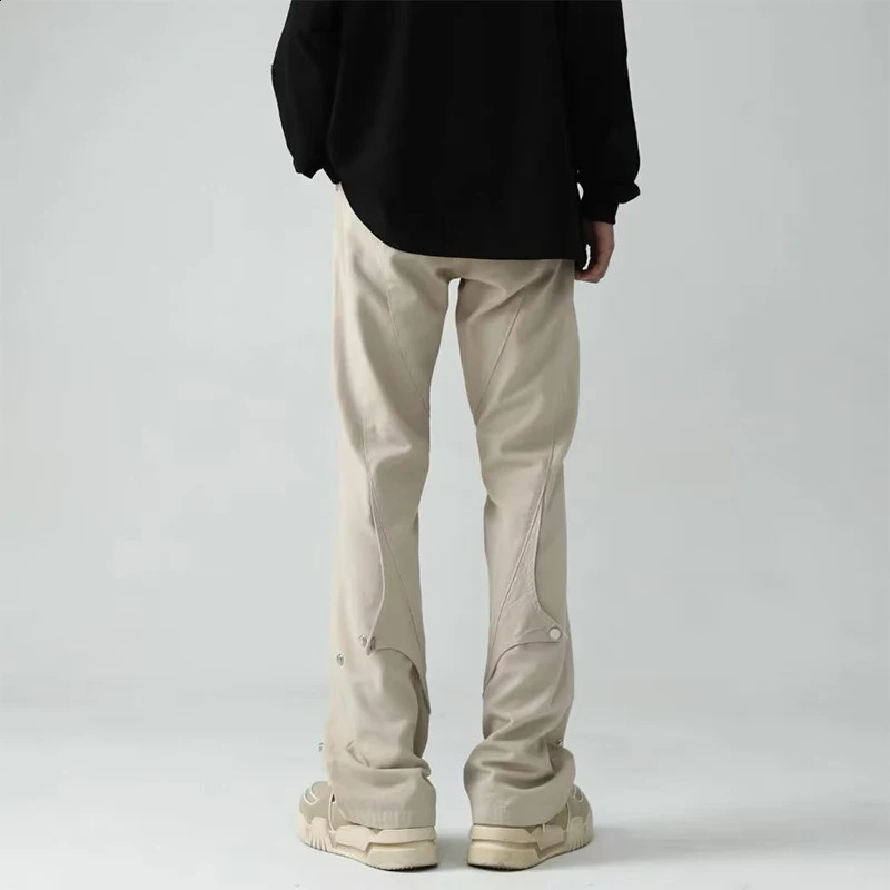 Spring Autumn Vintage Harajuku Solid Pants Men Loose Fashion Trousers Y2K Pockets Patchwork Ropa Hombre All Match Male Clothes 240814