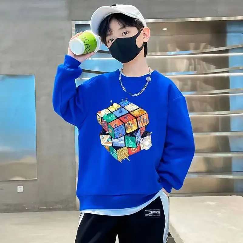 Boys Autumn Spring Cotton Casual Magic Cube Print Sweatshirts 3-14 Years Teenage Kids Fashion Outfits Tops Children ClothesY240814