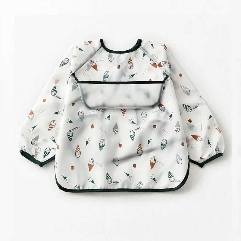 Bibs Burp Cloths Baby Bandana Bibs Burp Cloths Colorful Cartoon Bibs Waterproof Infant Eating Children Drawing Long Sleeve Apron Kids Feeding BibL4812