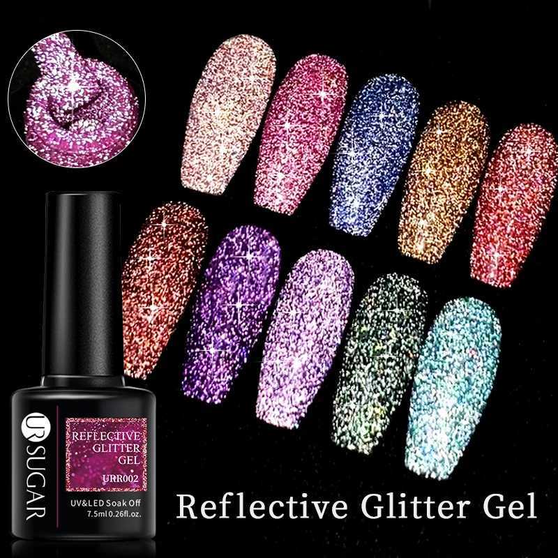 UR SUGAR 7.5ml Deep Blue Reflective Glitter Laser Gel Nail Polish Sparkling Hybird Soak Off Nail Art UV LED Gel VarnishesM240814