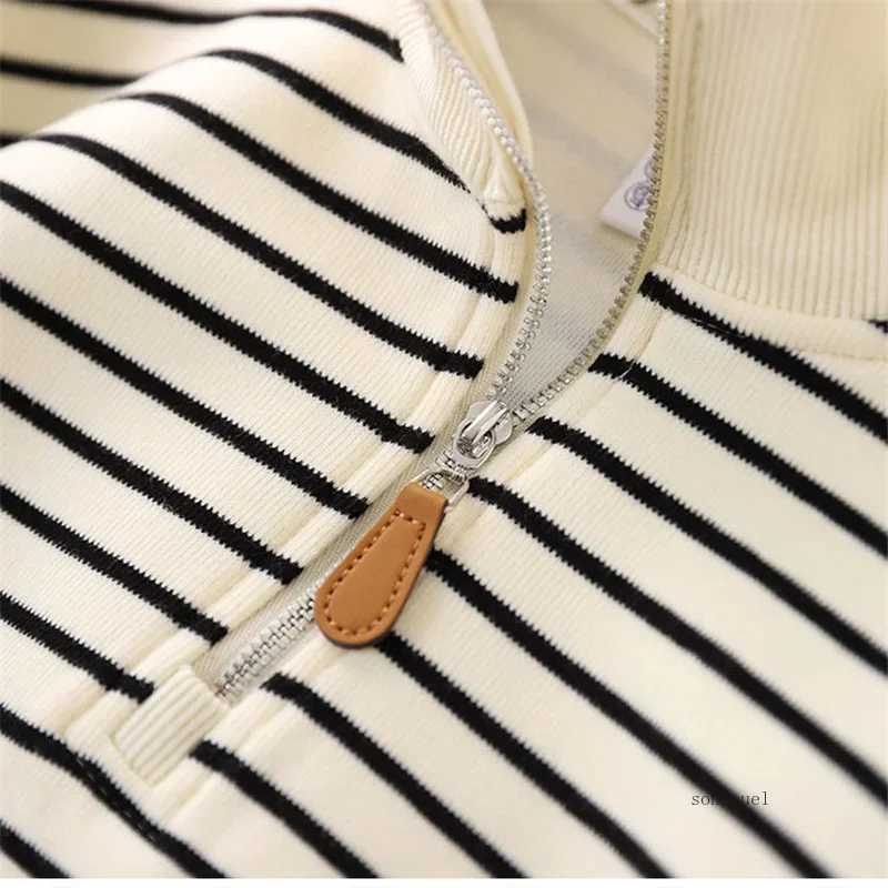 Boys Stripes Sweatshirt Coats Spring Autumn Girls Casual Pullover Big Kids Clothing Lapel Zipper Tops Children SportswearY240814