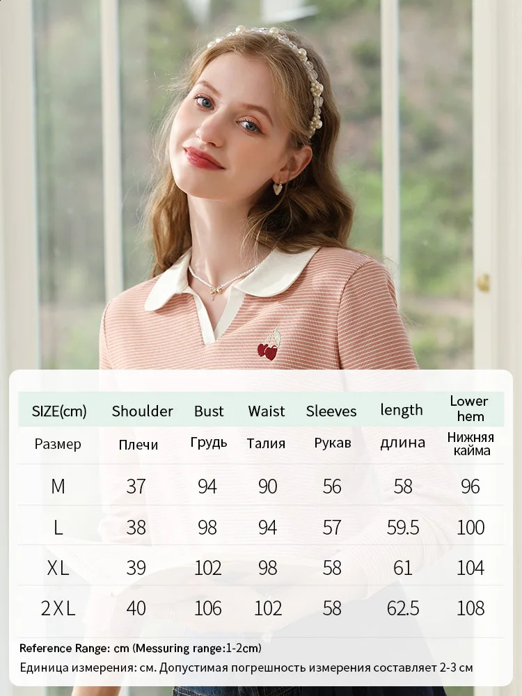 I believe you womens long sleeved T-shirt striped polo neck embroidered spring midsole elegant shirt 2241015463 240827