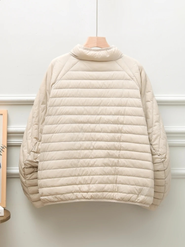 FTLZZ Winter Casual Lady Loose Solid White Duck Down Coat Light Puffer Parka Outwear Women Stand Collar Single Breasted Coat 240813