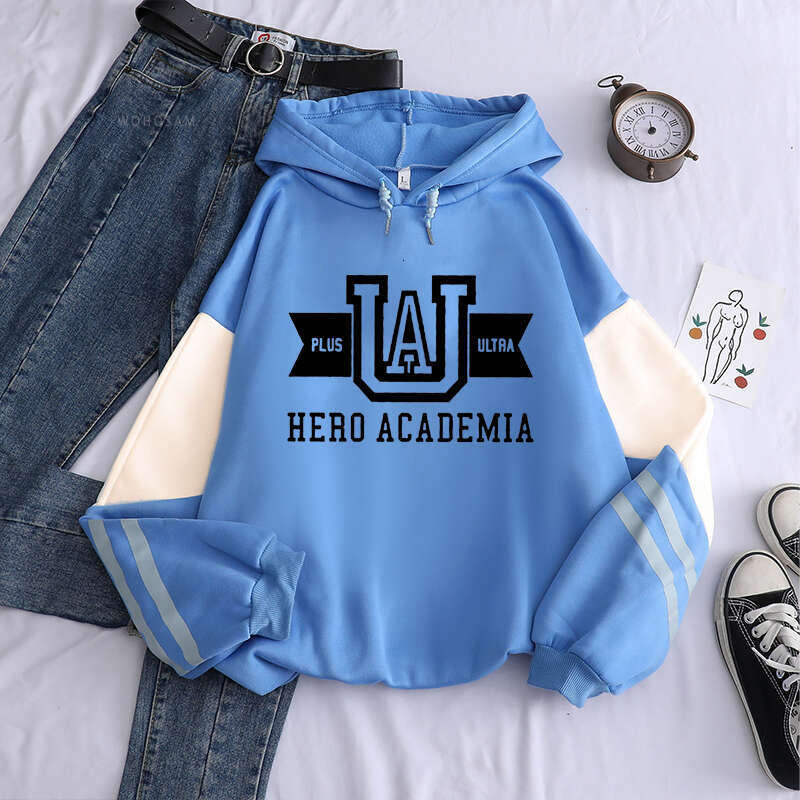 Hero My Academia UA Anime Hoodies Simple Men Plus Size Streetwear Casual Warm Kangaroo Pocket Drawstring Sweatshirt