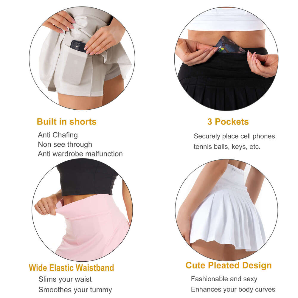 Tennis Pleated Skirts for Women with Pockets Build in Shorts Golf Skort High Waisted Athletic Running Activewear Runng