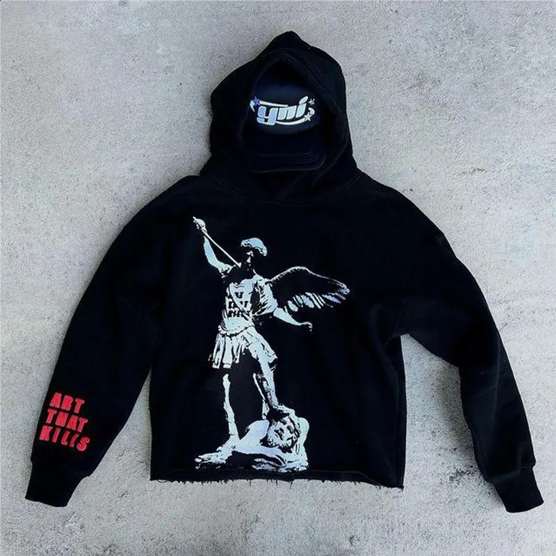 Y2K Jacket Letter Skeleton Print American Oversized Hoodie Men High Street Hip-Hop Clothing Retro Casual Loose Sweatshirt Women 240809