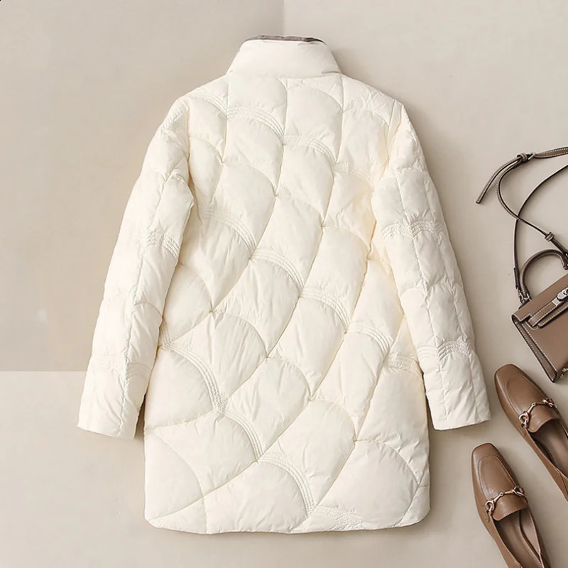 Winter Fashion Stand Collar X-Long Women Down Jackets Female Casual Loose Ultra Lightweigh White Duck Down Warm Coat 240813