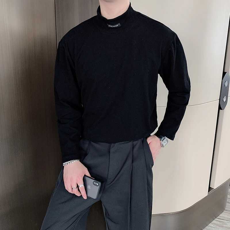 Brand Clothing Mens Spring High Quality Long Sleeve T-shirt/Male High Collar White Black Green Casual Shirts S-3XLM240814
