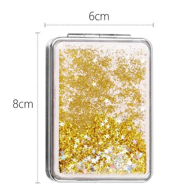 Folding double-sided makeup mirror suitable for womens gifts with sparkling sand mini makeup mirror compact pocket mirror pink W240813