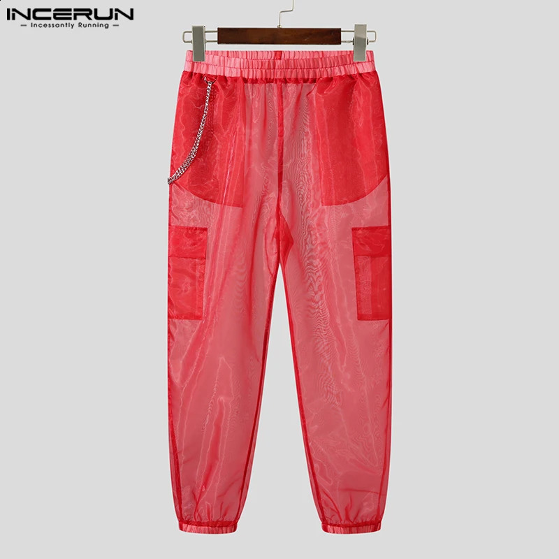 Stylish Casual Style Trousers INCERUN Mens Party Shows Long Pants Sexy Solid See-through Thin Mesh Pantalons S-5XL 240814