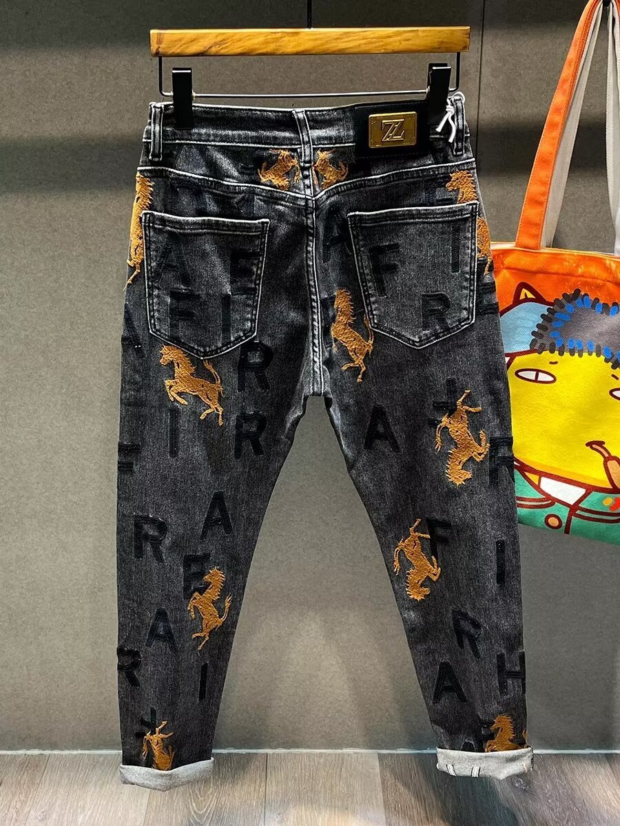 2024 American summer jeans men's cropped versatile design trendy fashion slim casual pants