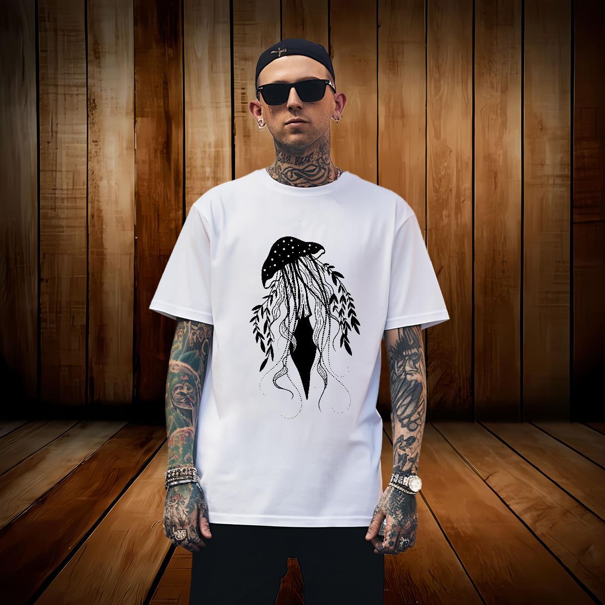 Cool Design mushroom Men T Shirts Street Casual Mens Tshirts 230g Pure Cotton New Designer O-Neck Short Sleeve Skull Tops Tees