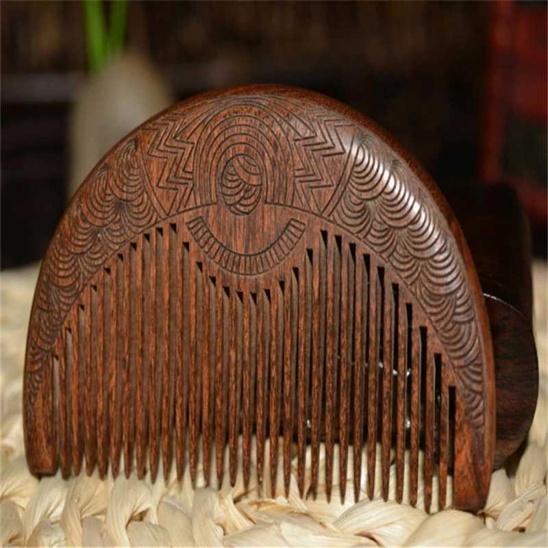 Pocket wooden comb sandalwood ultra narrow tooth wooden comb double-sided carved small comb hair styling tool W240813