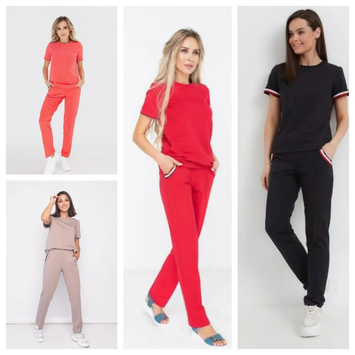 HLBCBG Spring Summer Orange Casual Knitted Two Piece Set Short Sleeve Women T Shirt Tracksuits Pants Suits Knitwear 2 Piece Sets 240813