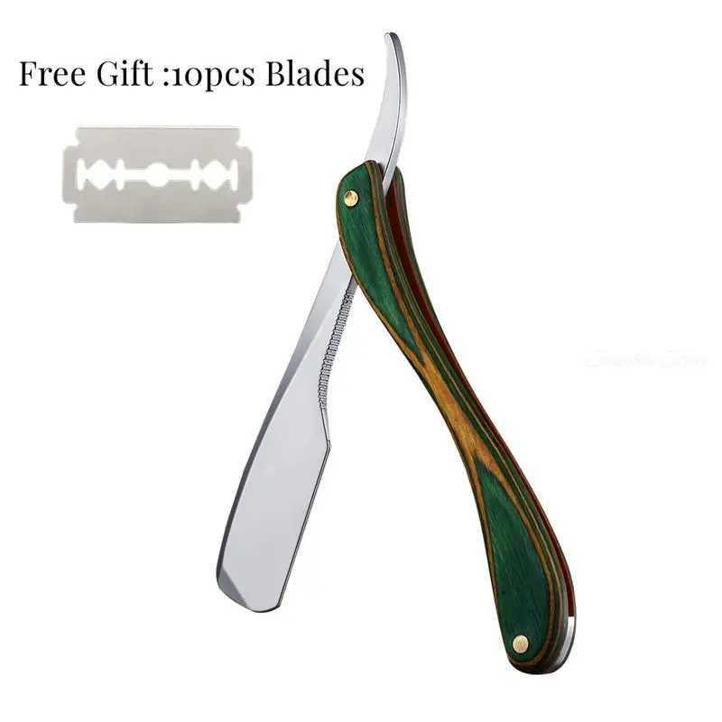 Men Shaving Barber Tools Straight Manual Razor Hairdressing Knife Eyebrow Shaving Stainless Steel Straight Razor Free 10 BladesM240814