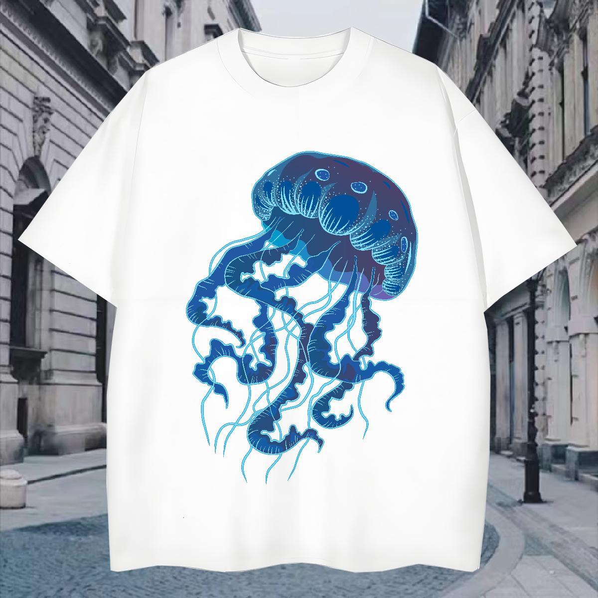 Comfortable T-Shirts jellyfish Pure Cotton Sports Casual Cartoon Printing L-4XL 230g Cotton Men Clothes T-Shirt Custom Tees Shirts