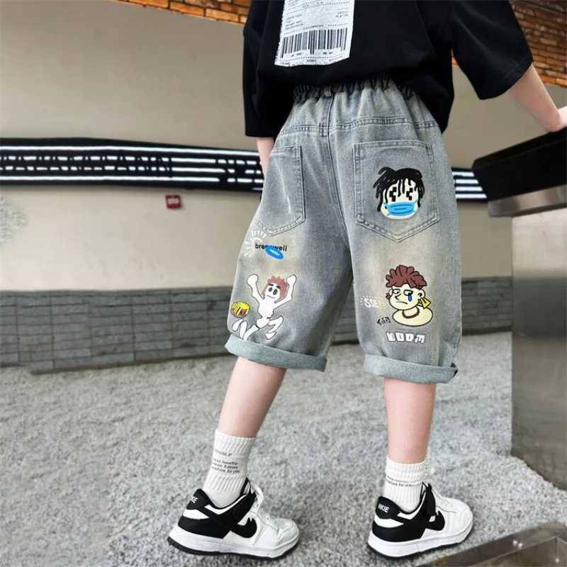 Childrens boys jeans summer Korean cartoon print boys shorts casual loose denim Trouser childrens clothing bottom W240813