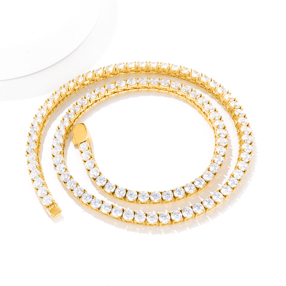 Hip Hop Stainless Steel Tennis Chain Necklace Bracelets 18K Real Gold Plated 5mm Zircon Jewelry