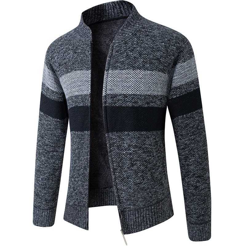 New striped knitted cardigan mens winter wool warm sweater jacket mens daily casual knitted sweater mens ultra-thin cardiganW240729
