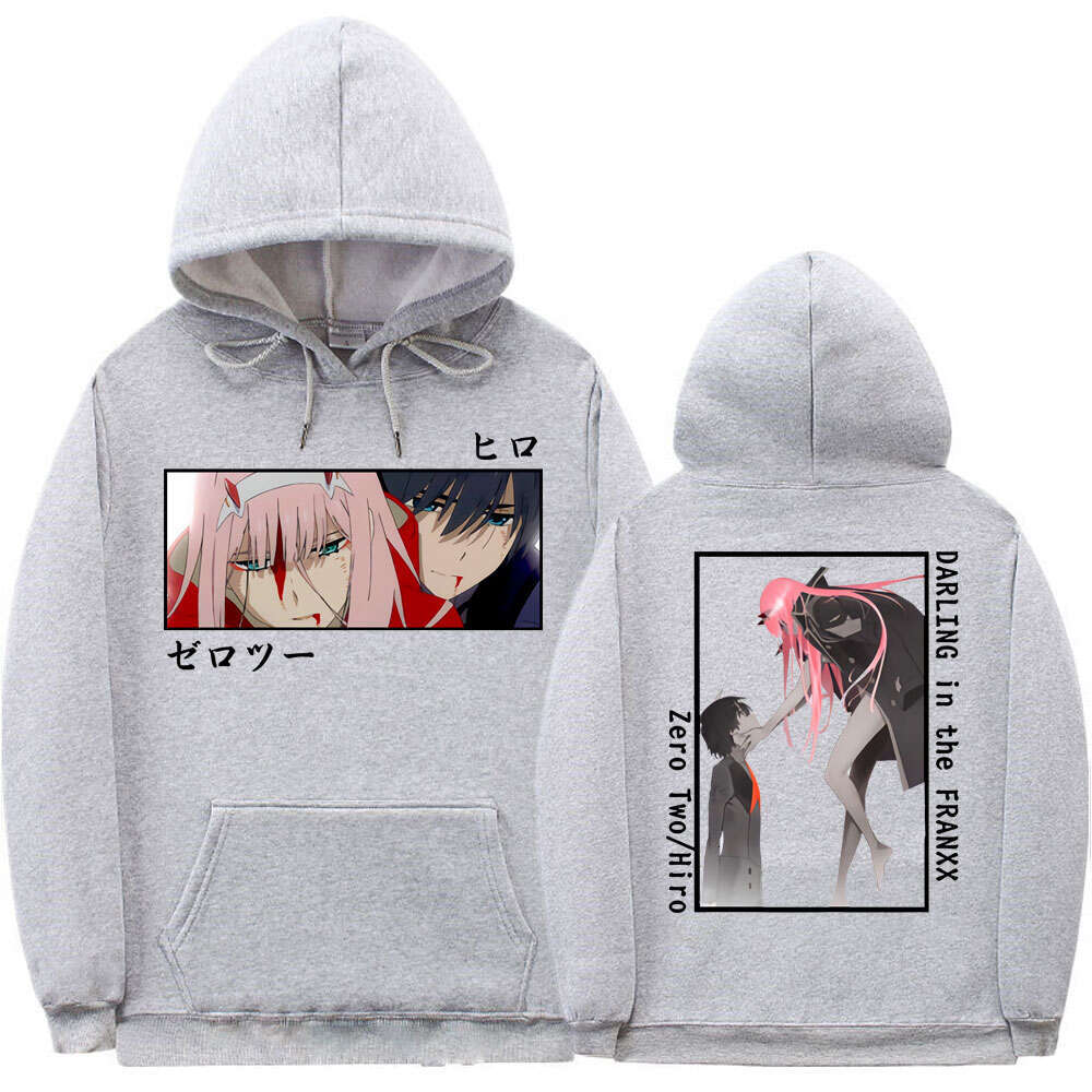 Anime Japanese Darling In The Franxx Zero Two Hiro Graphic Print Hoodie Men Women Plus Size Sweatshirts Casual Streetwear Tops
