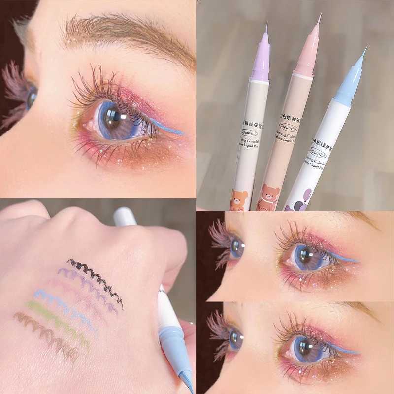 Cute Bear Liquid Eyeliner Lying Silkworm Eyelash Pen Matte White Pink Ultra-fine Color Eye Liner Pen Waterproof Eyes Makeup Pen Y240813