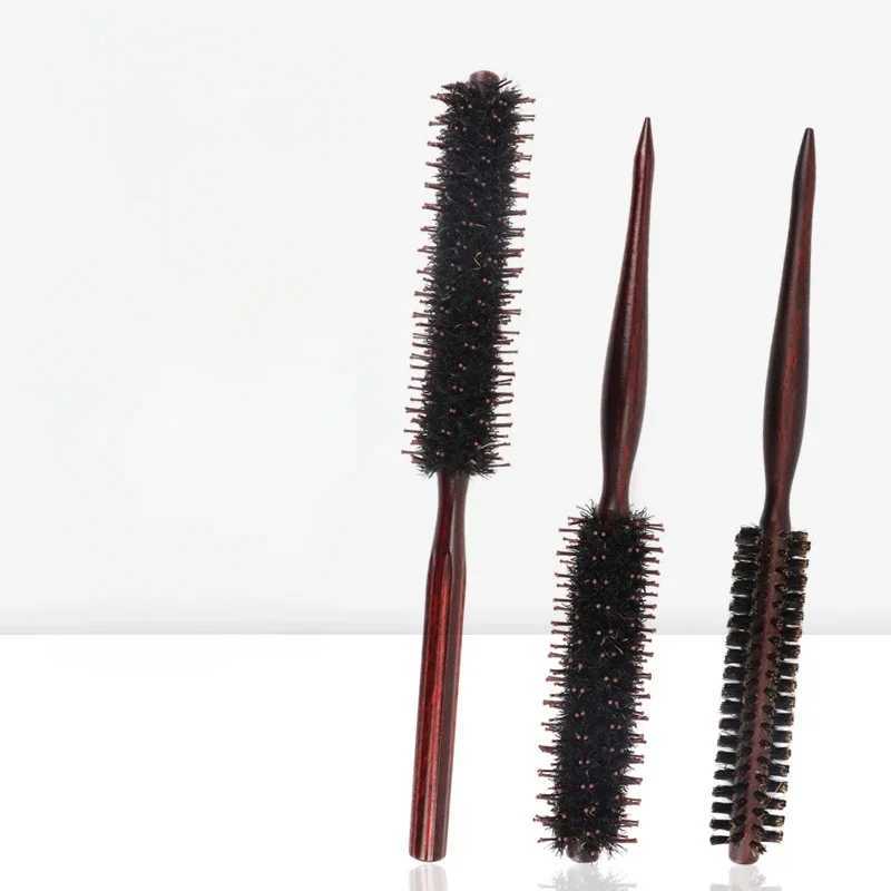 Type 3 anti-static bristle brush with wooden handle small circular brush blow dry styling brush curly hair comb W240813