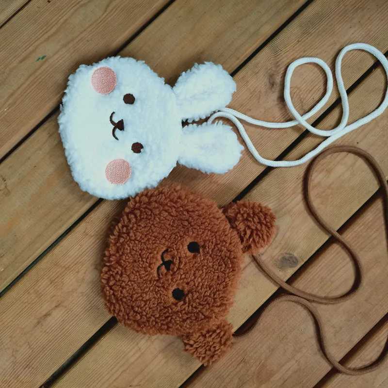 2024 New Childrens Messenger Bag Girl Cartoon Bear Plush Shoulder Bag Childrens Cute Rabbit Bag W240813