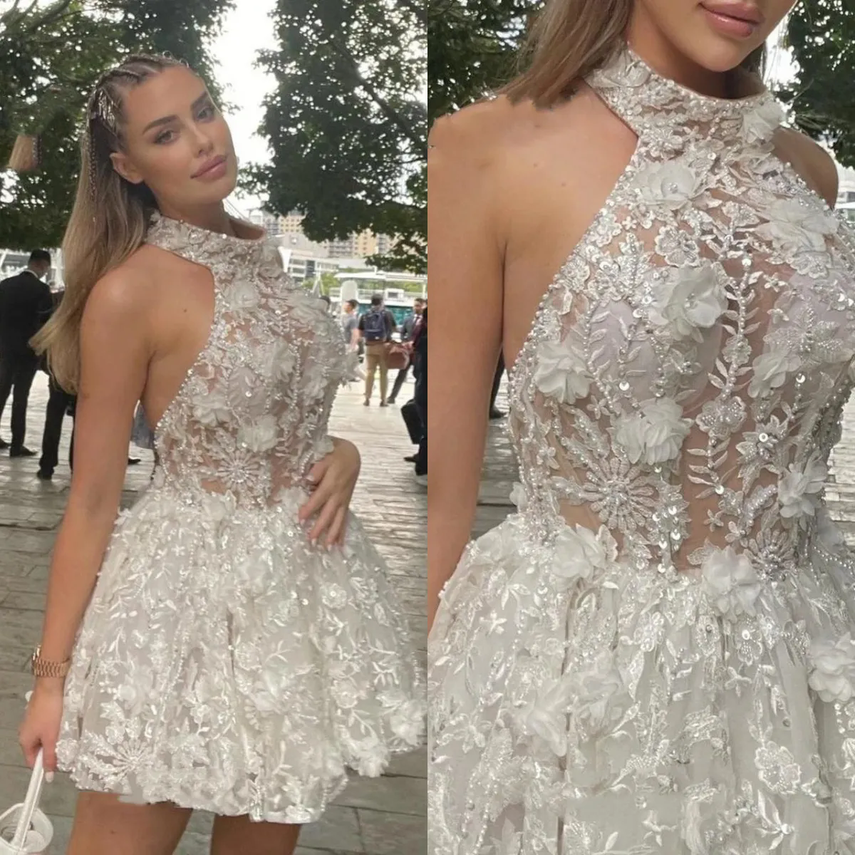 Sexy Halter Neck Short tail Prom Dresses 2025 Beaded Knee Length Backless Homecoming Graduation Ball Gowns For Little Girl