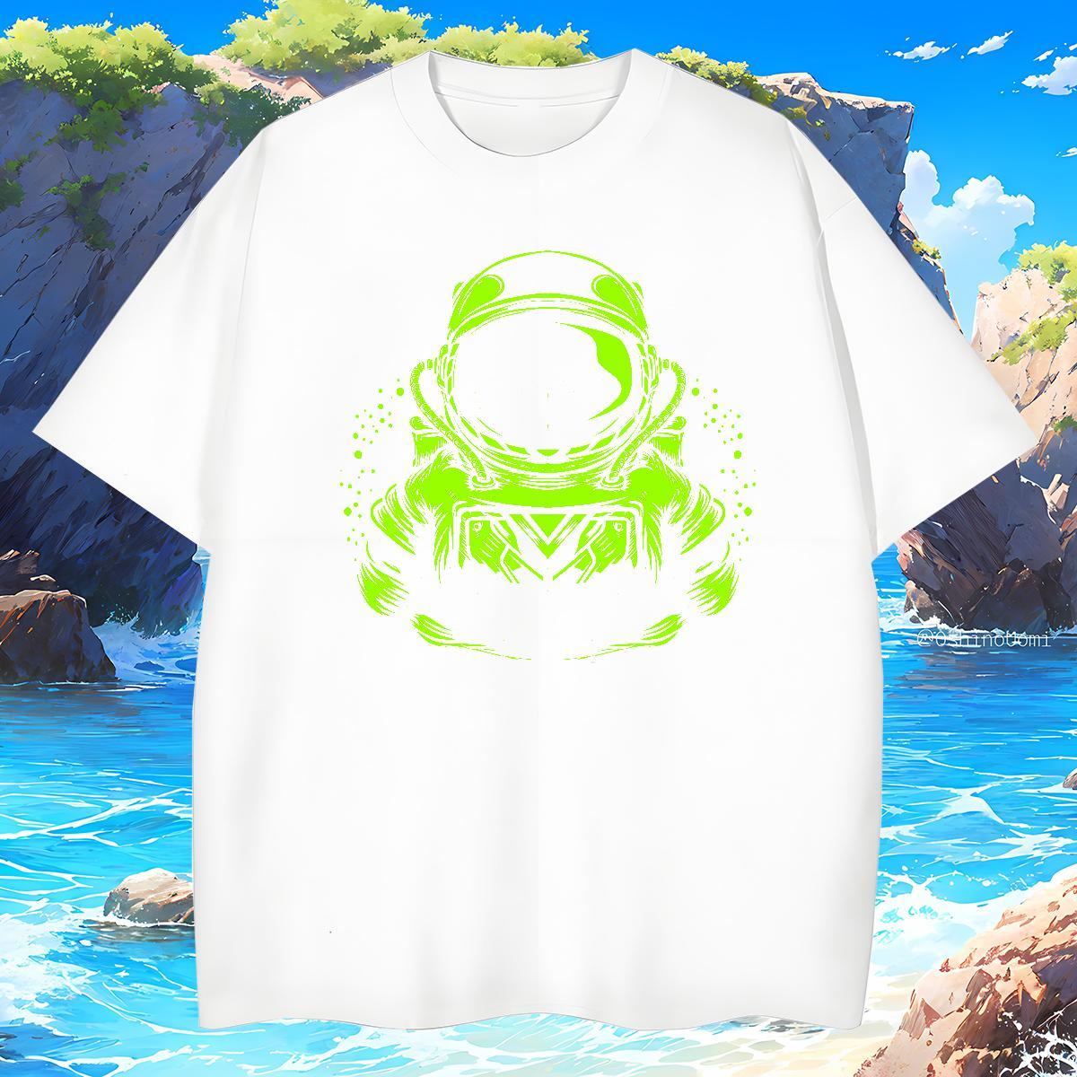 T Shirt For Man 230g 100% Cotton cosmonaut Street wear Hip Hop Crew Neck Cartoon Print Tshirt for Man Woman Fashion Unisex Clothings