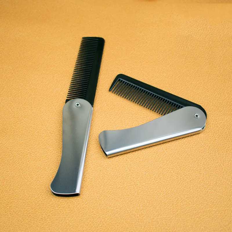 Sdotter Foldable Stainless Steel Comb Portable Mens Oil Head Mouse Beard Brush Comb Beauty Pocket Clip Salon Styling Acc W240813