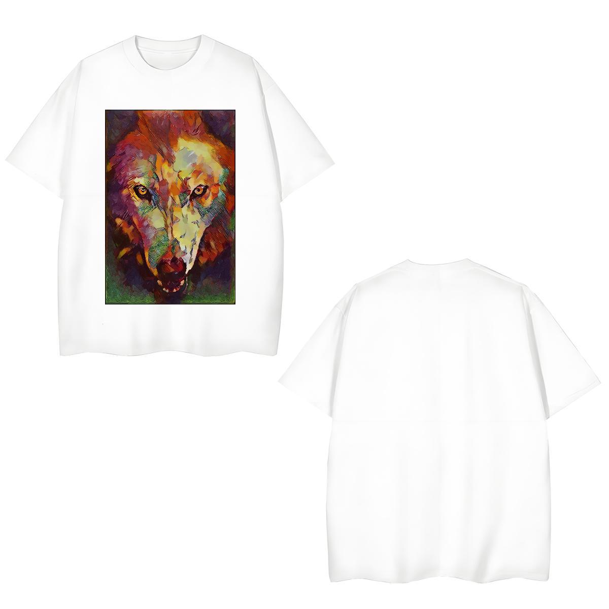 Free Shipping Man T Shirts wolf Round Neck Short Sleeve Street Wear White Plus Size 230g 100% Cotton Men Tees DIY Customized Polos