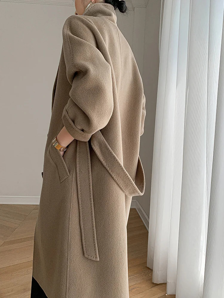 Fashion trend womens coat 100% pure Australian wool coat solid color autumn and winter double-sided wool womens clothing 240828